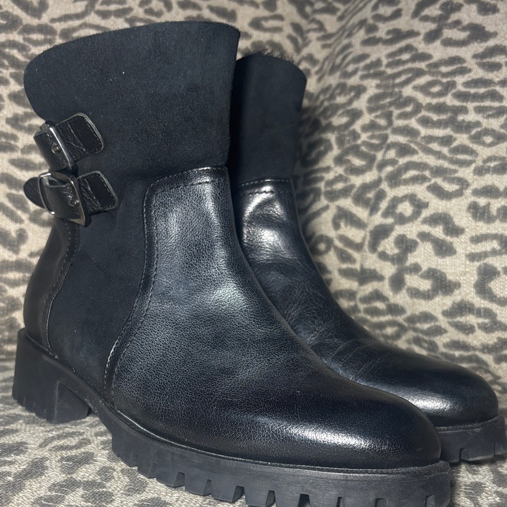 Napoleoni boots black italian leather fur lines warm winter booties women’s 7.5